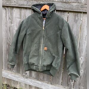 Vintage Carhartt J130 MOS Quilted Hooded Duck Jacket Moss Green